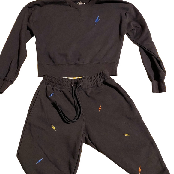 Pink Rose Women Embroidered Lightning bolts tracksuit Sweatshirt & Joggers SZ S - Picture 1 of 5